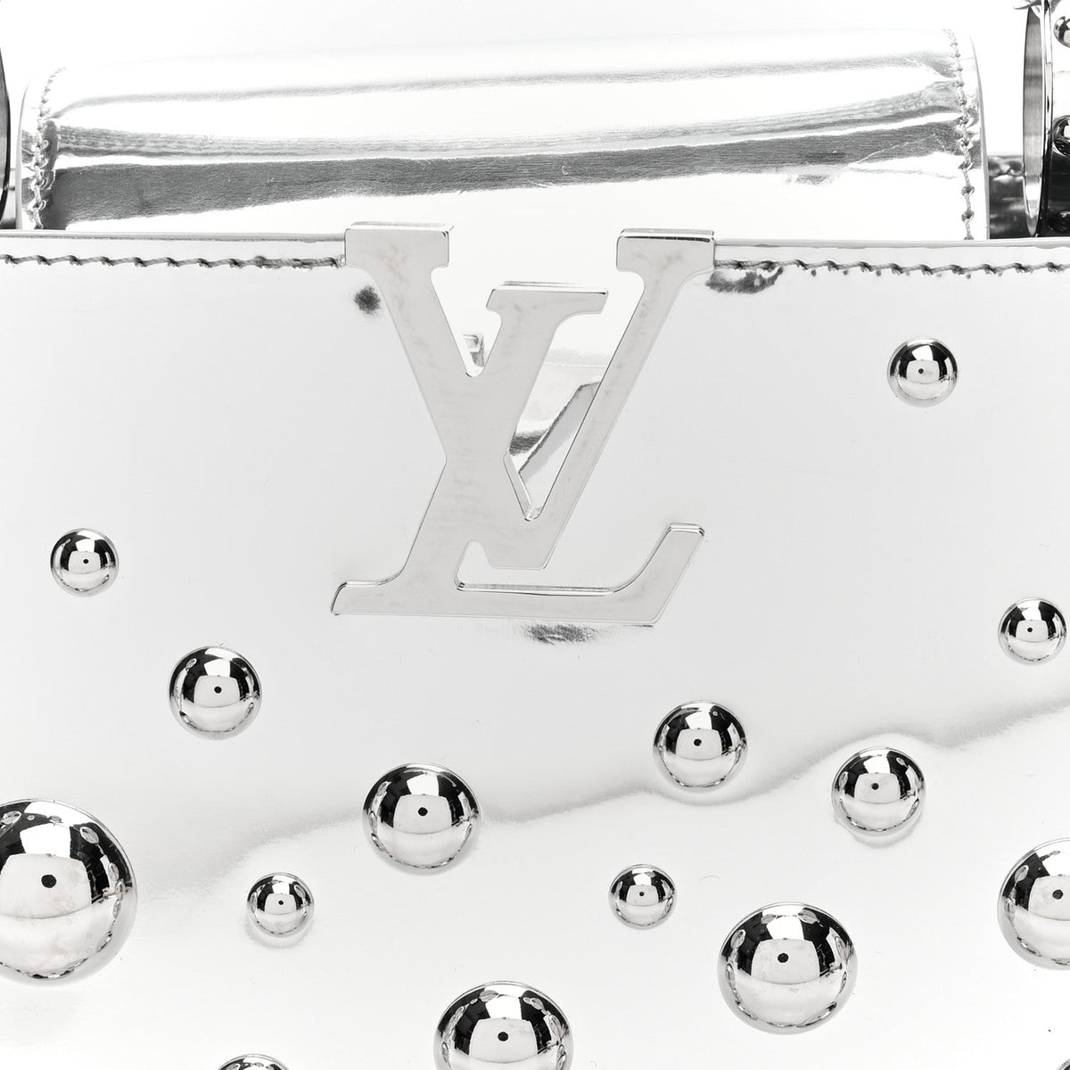 LV X YK Metallic Taurillon Brass Metal Dots Capucines BB Silver