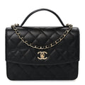 Caviar Quilted Trendy Handle Clutch With Chain Black
