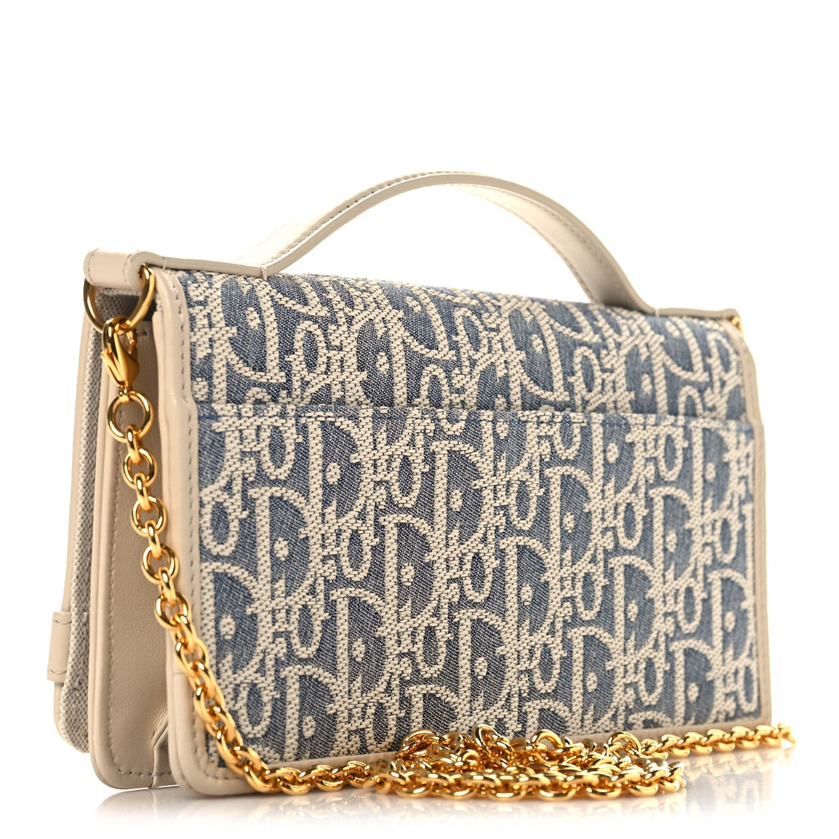 Oblique Chambray 30 Montaigne Cigale Pouch With Chain Blue Light Biscuit