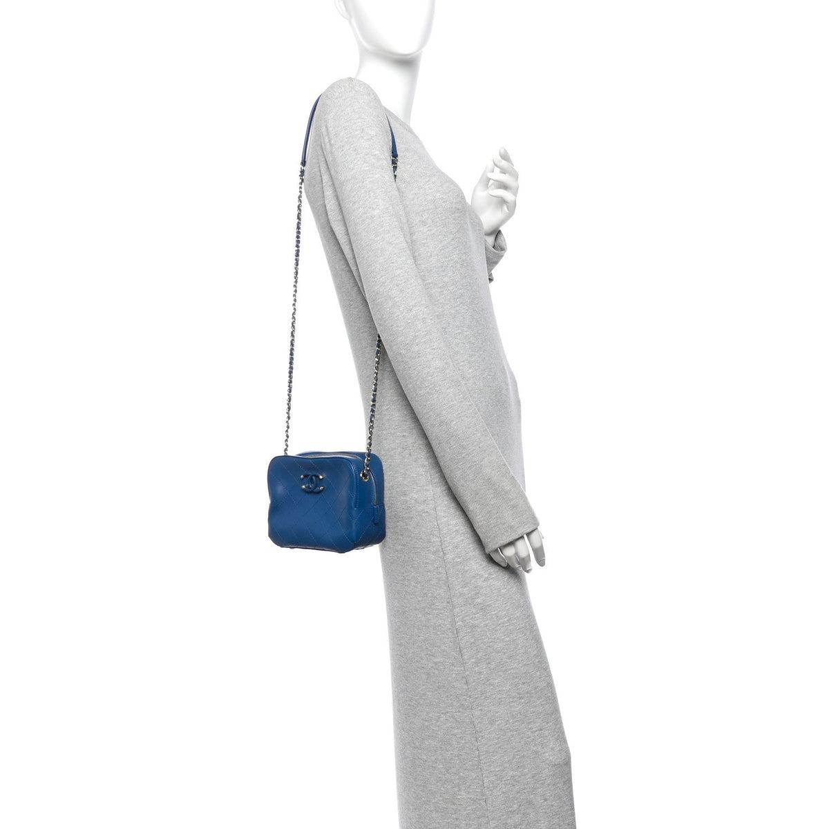 Calfskin Stitched Enamel CC Camera Case Bag Blue