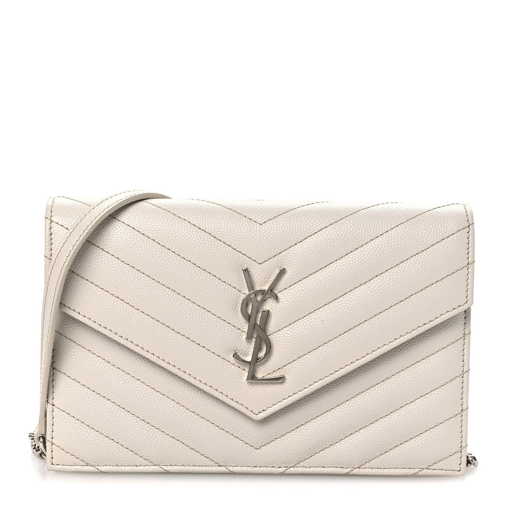Grain De Poudre Matelasse Chevron Monogram Envelope Chain Wallet Optical White