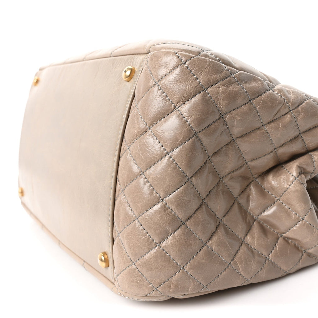 Glazed Calfskin Quilted Large Daily Walk Flap Beige