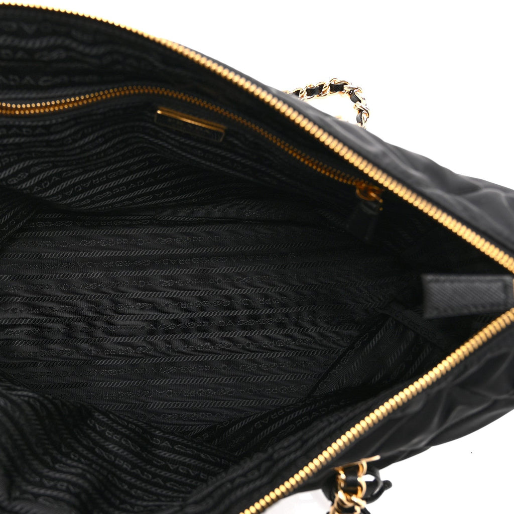 Re-Nylon Impunturato Saffiano Triangle Stitched Re-Edition 1995 Chaine Large Shoulder Bag Black
