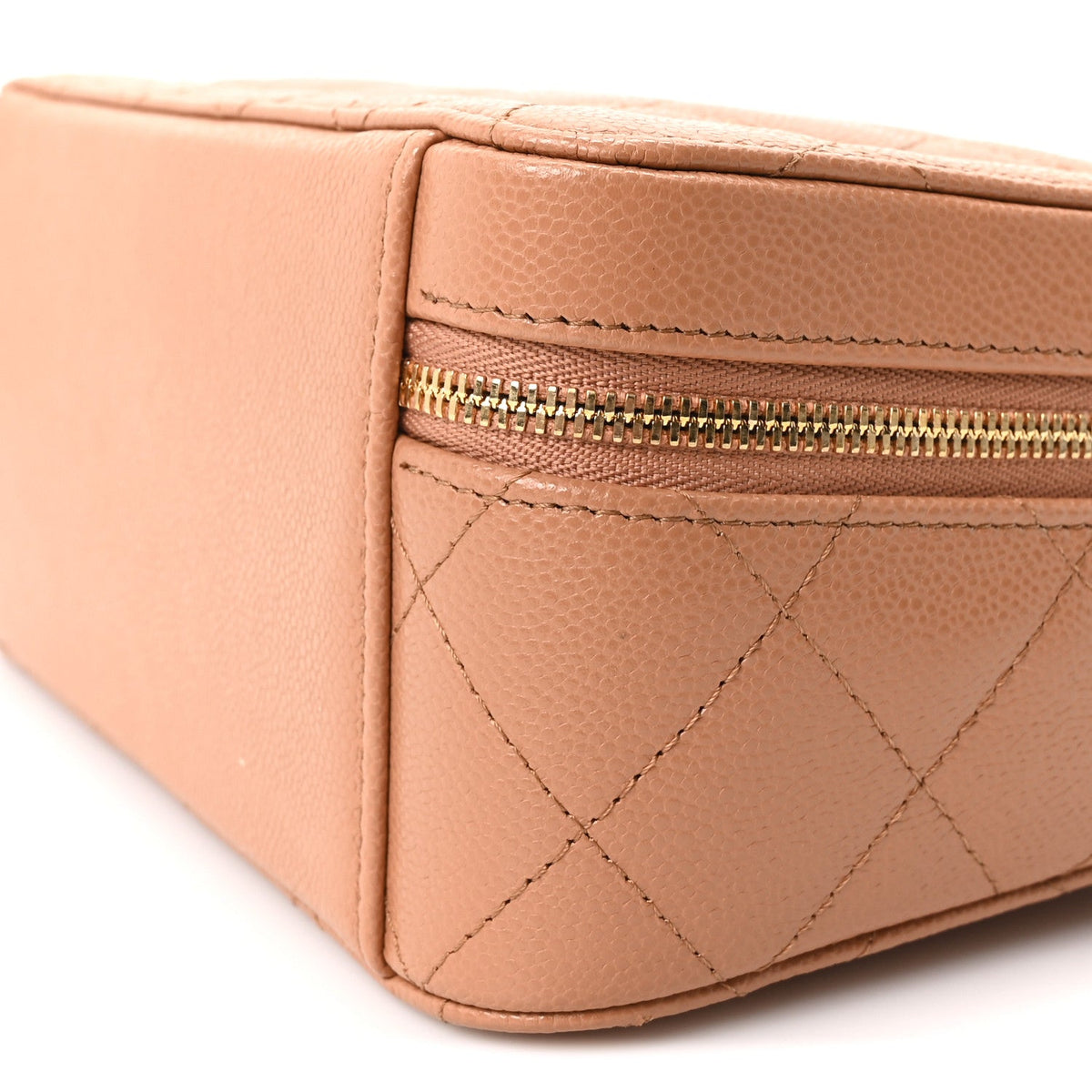 Caviar Quilted Top Handle Vanity With Chain Dark Beige