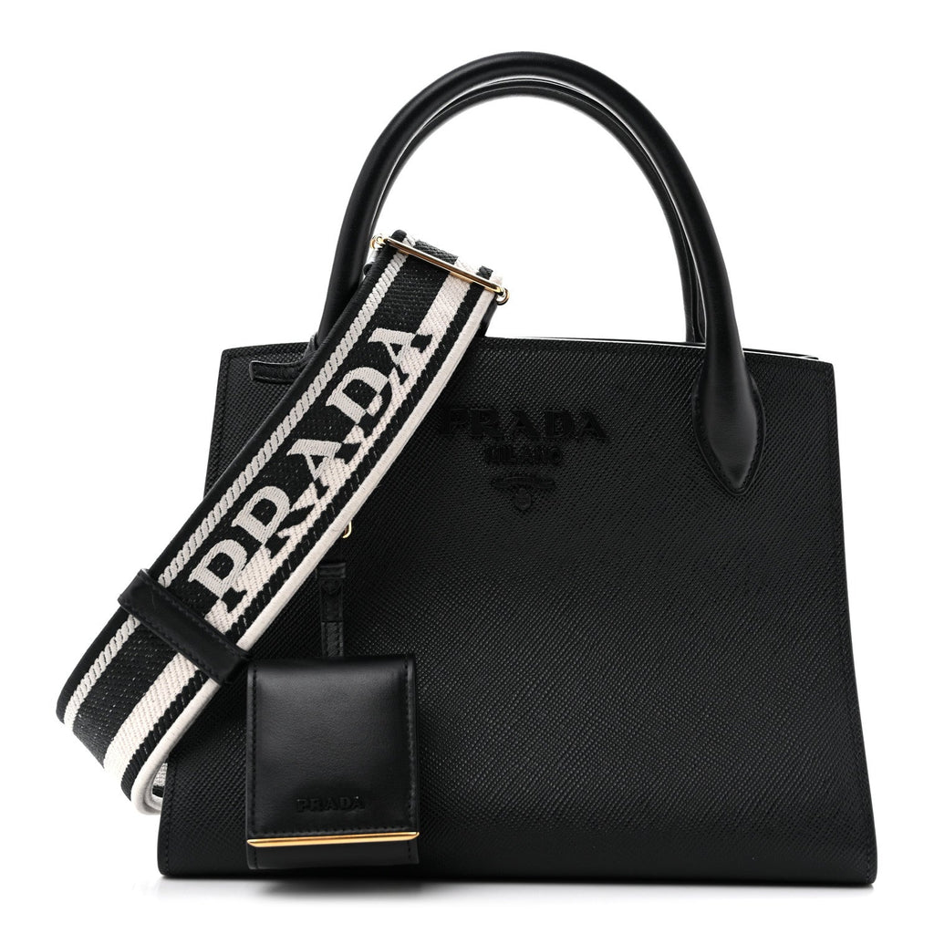 Saffiano Cuir Calfskin Small Monochrome Top Handle Tote Black
