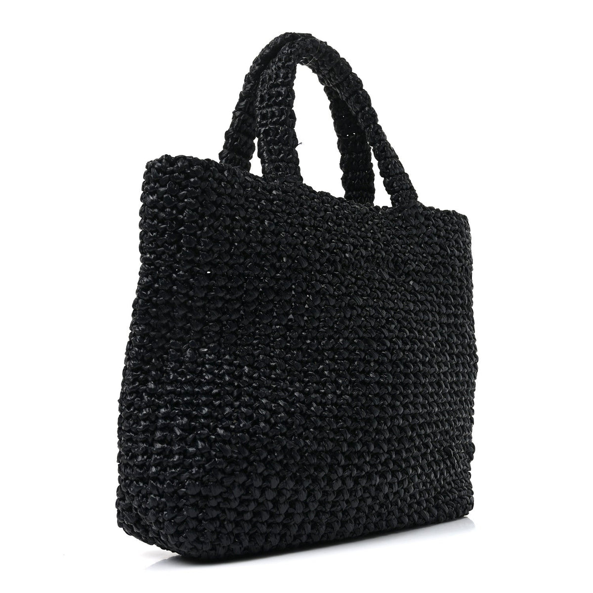 Yarn Raffia Effect Crochet Small Logo Tote Black