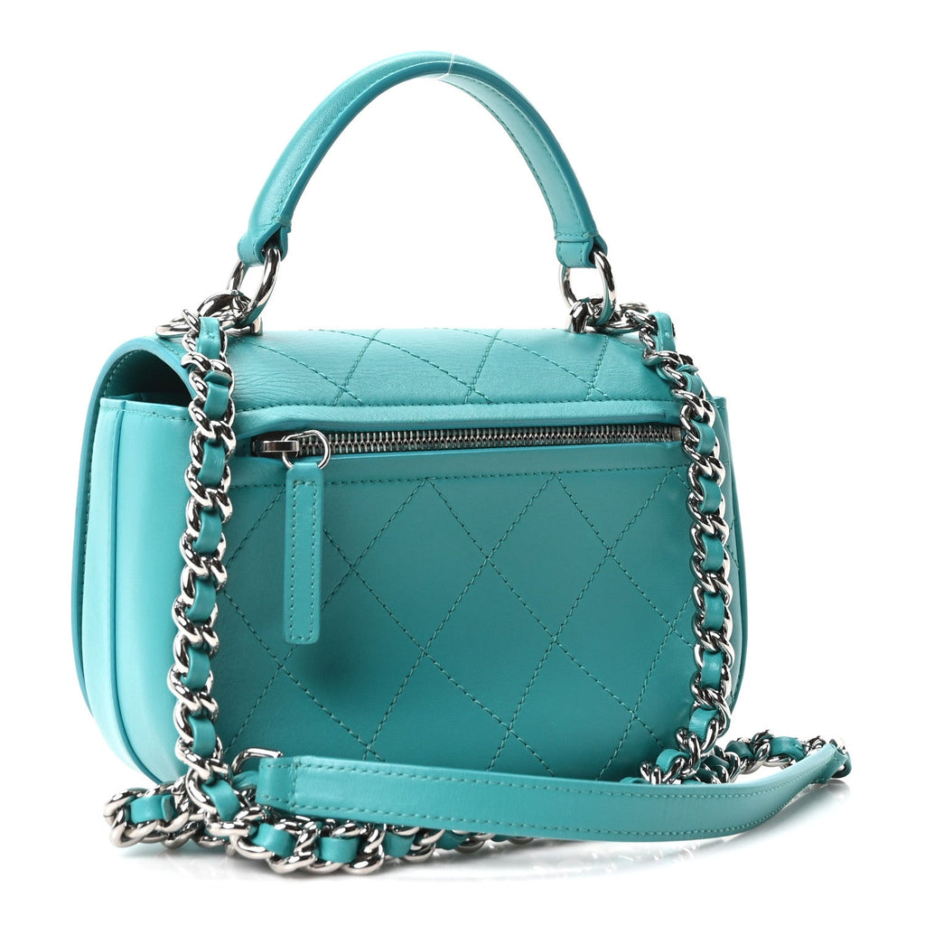 Calfskin Stitched Small Ring My Bag Flap Crossbody Turquoise
