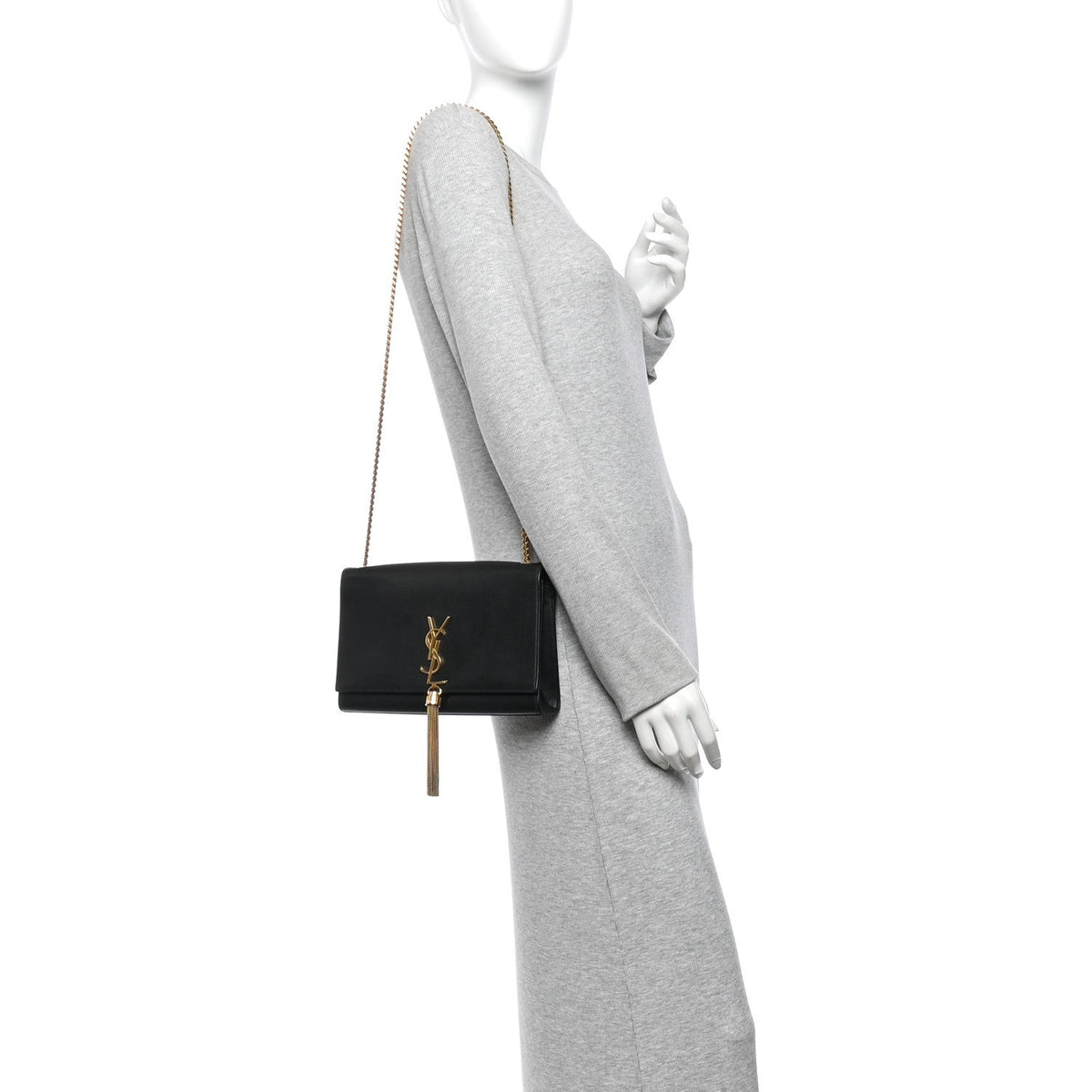 Smooth Calfskin Medium Classic Monogram Kate Tassel Satchel Black