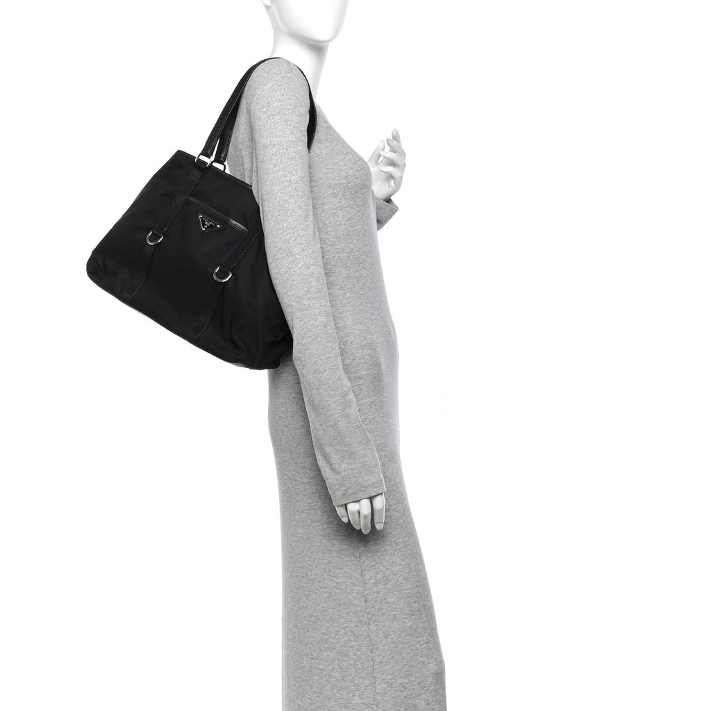 Tessuto Nylon Vitello Tote Black