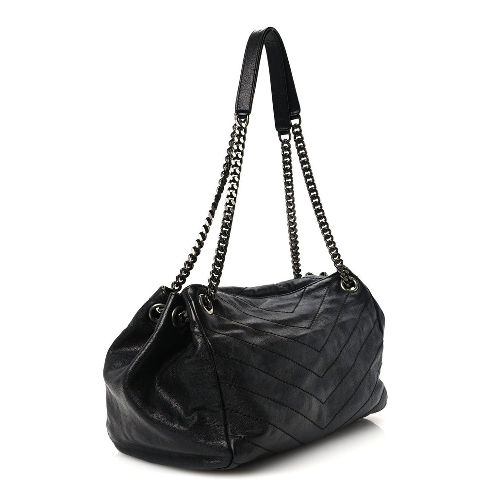 Vintage Lambskin Chevron Monogram Medium Nolita Black