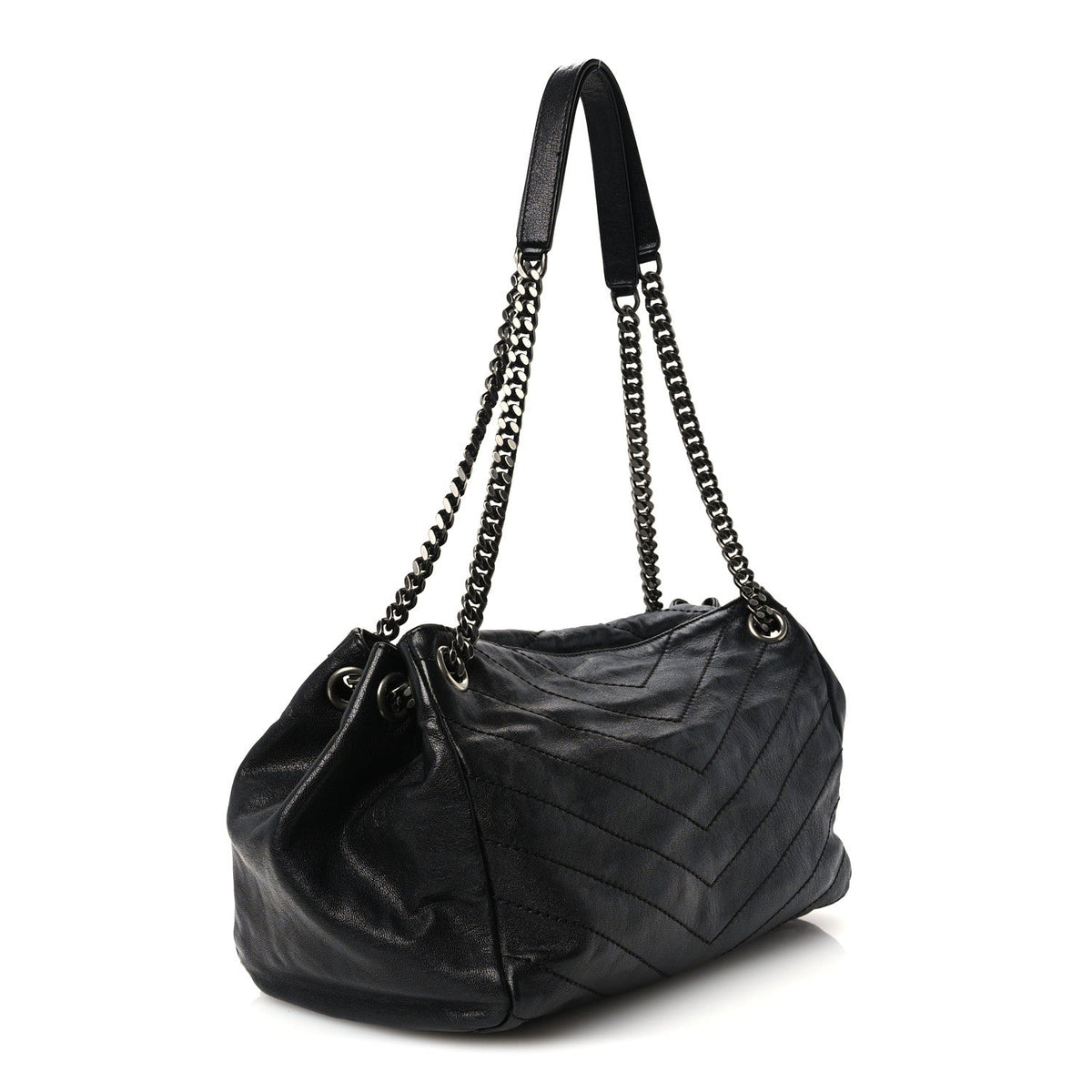 Vintage Lambskin Chevron Monogram Medium Nolita Black