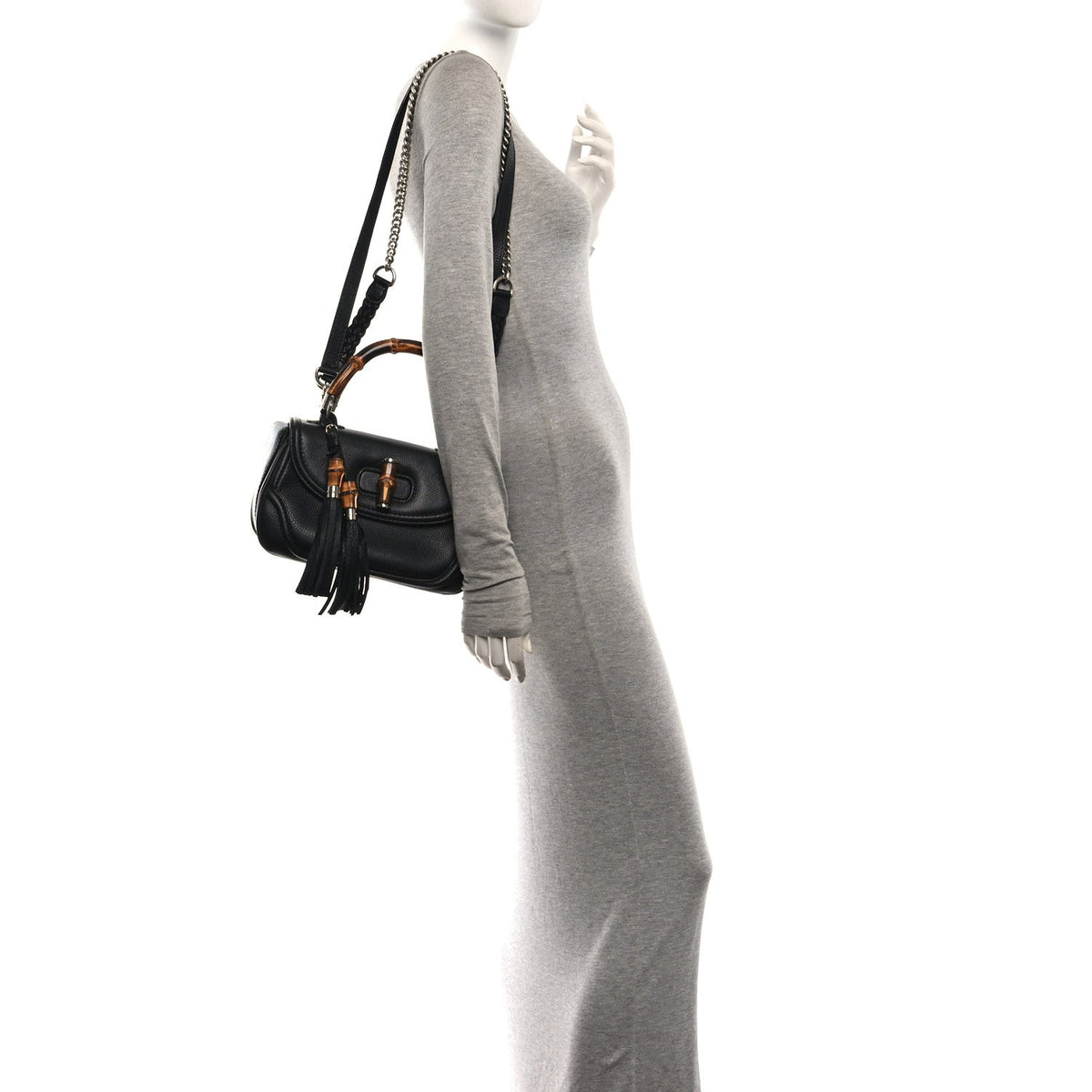 Calfskin Medium New Bamboo Top Handle Bag Black
