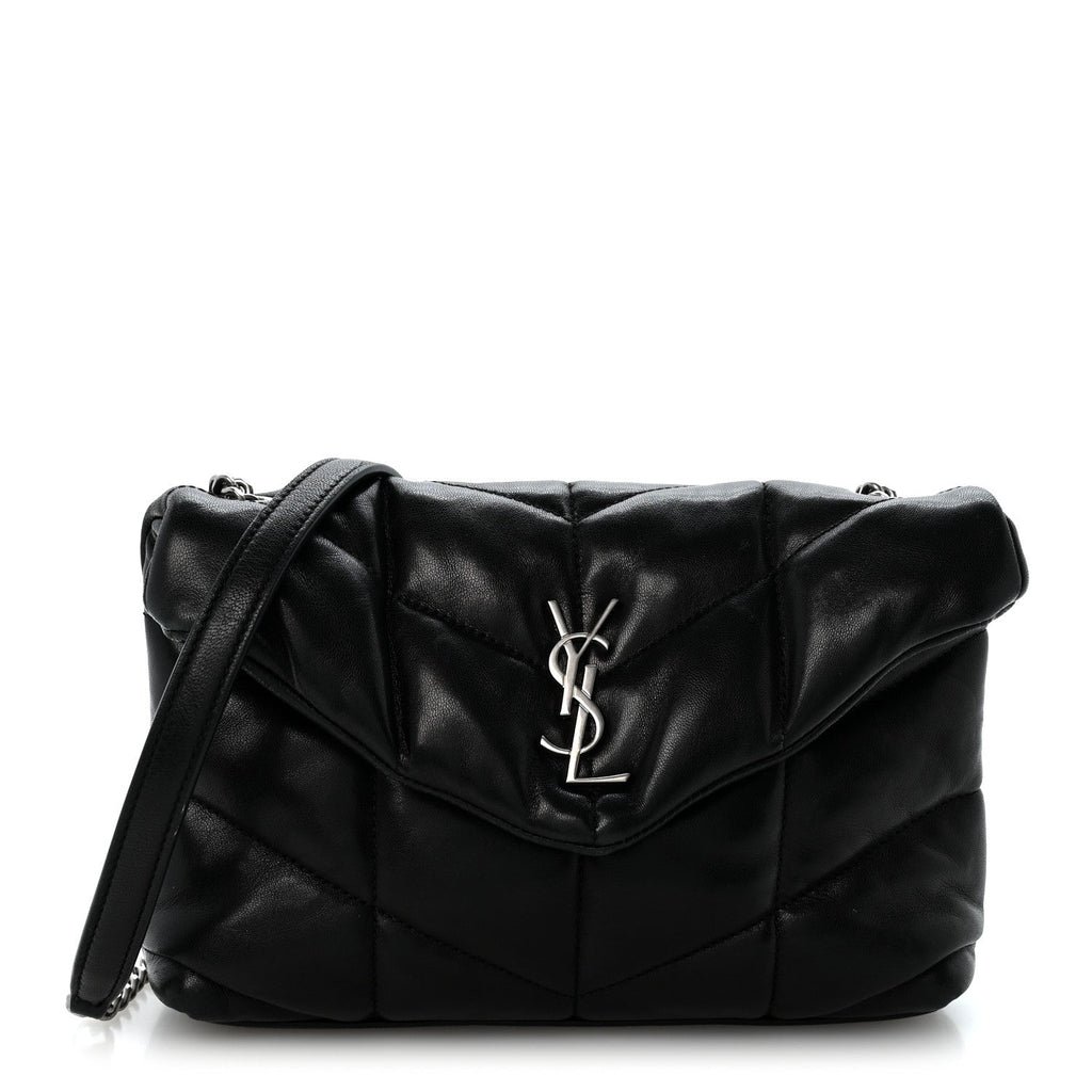 Lambskin Quilted Toy Loulou Puffer Monogram Chain Satchel Black