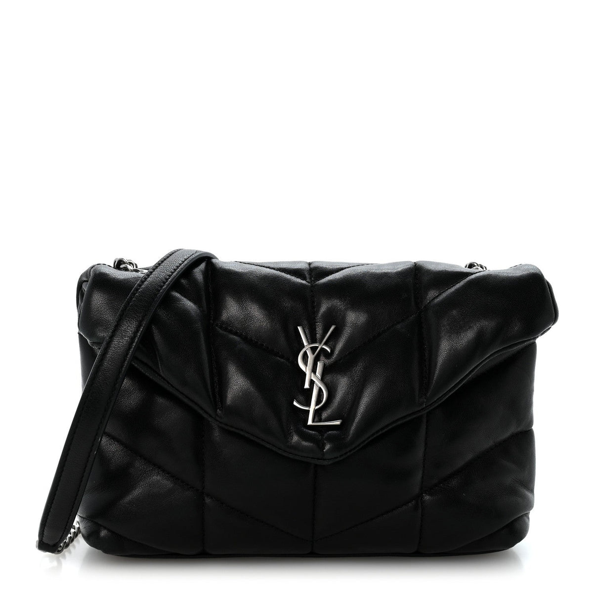 Lambskin Quilted Toy Loulou Puffer Monogram Chain Satchel Black