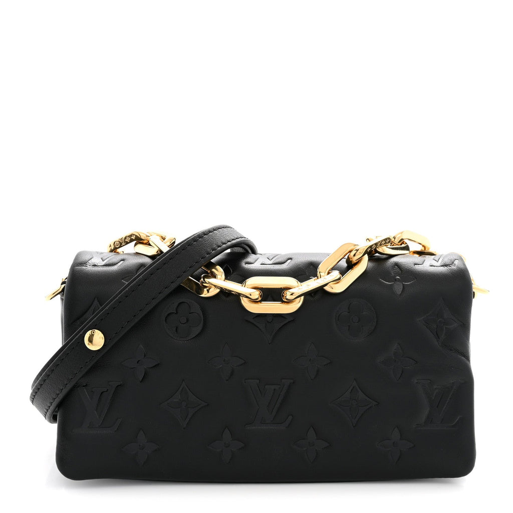 Lambskin Embossed Monogram Pochette Coussin Crossbody Black