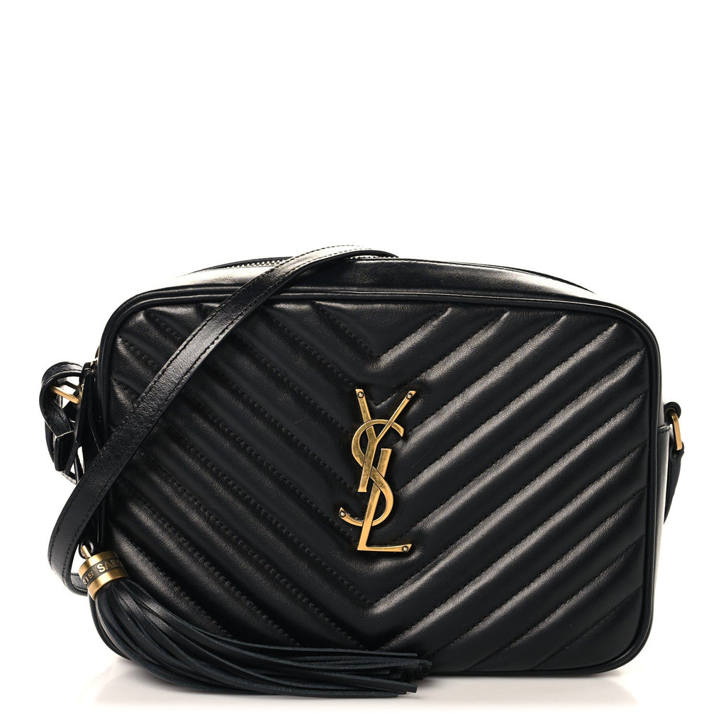 Patent Mixed Matelasse Triquilt Small Monogram Satchel Black