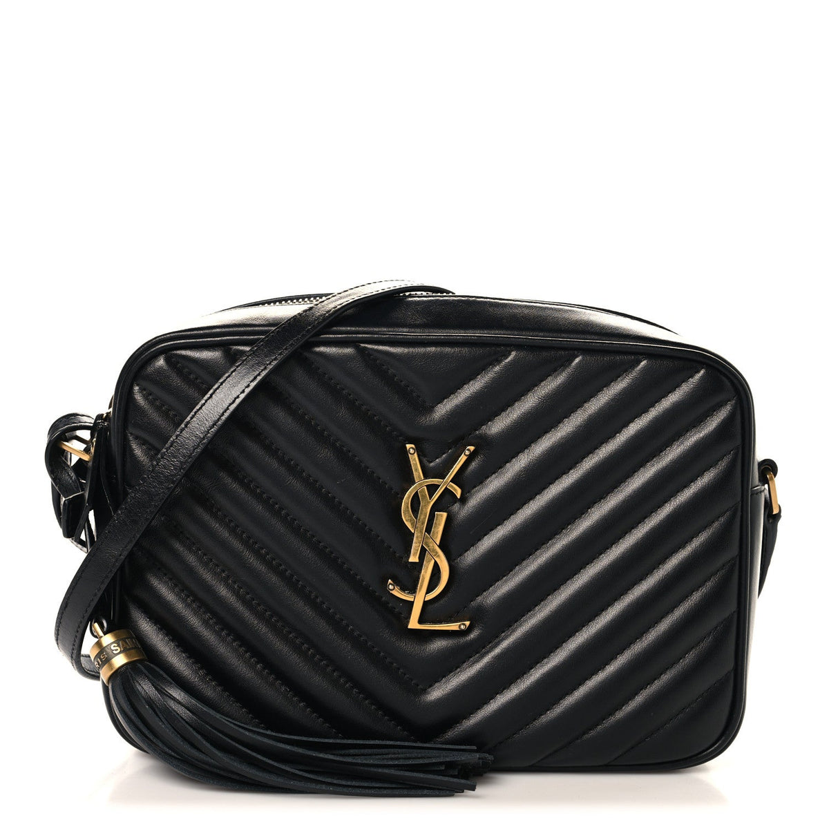 Patent Mixed Matelasse Triquilt Small Monogram Satchel Black