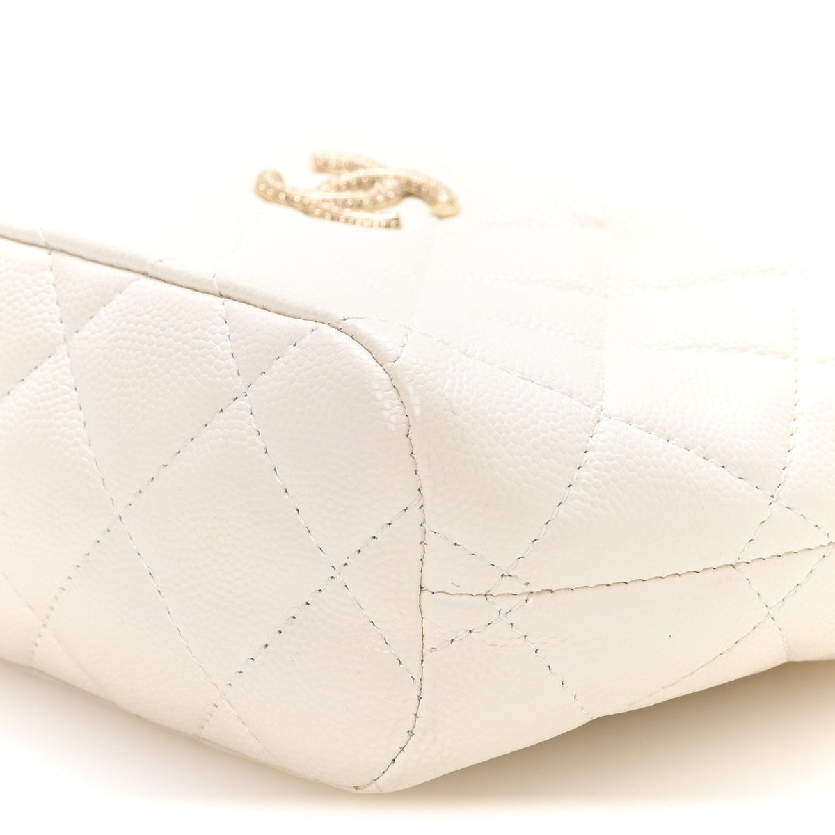 Caviar Quilted Hobo Clutch With Chain White