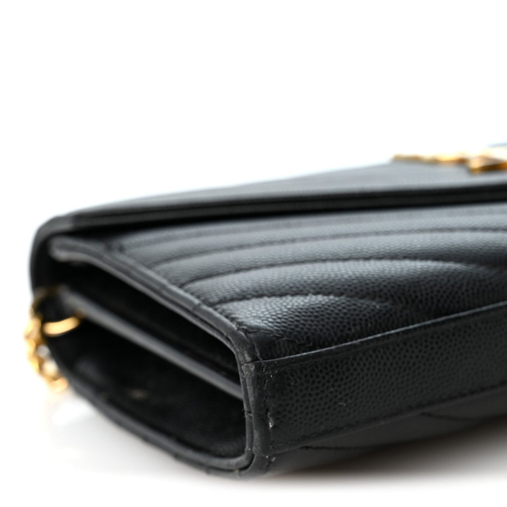Grain De Poudre Matelasse Chevron Monogram Chain Wallet Black