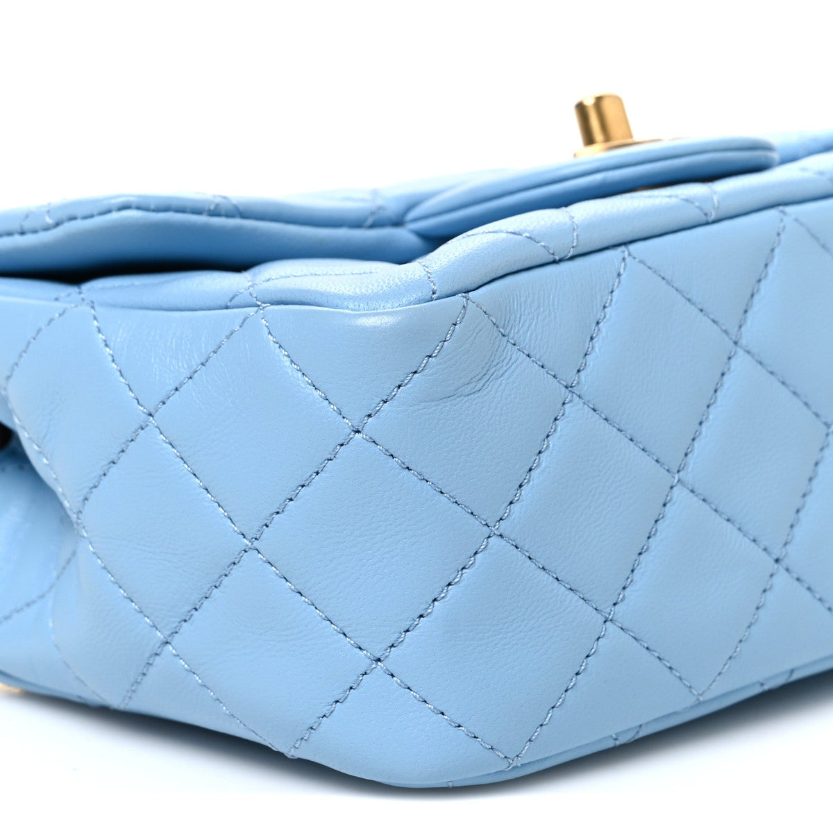 Lambskin Quilted Mini Pearl Crush Flap Light Blue