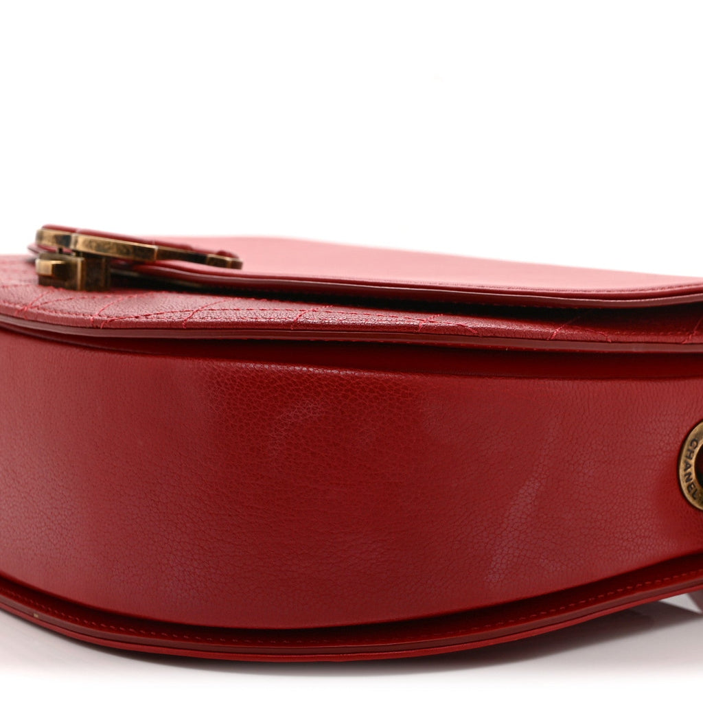 Shiny Calfskin Goatskin Quilted Small Coco Curve Messenger Flap Red