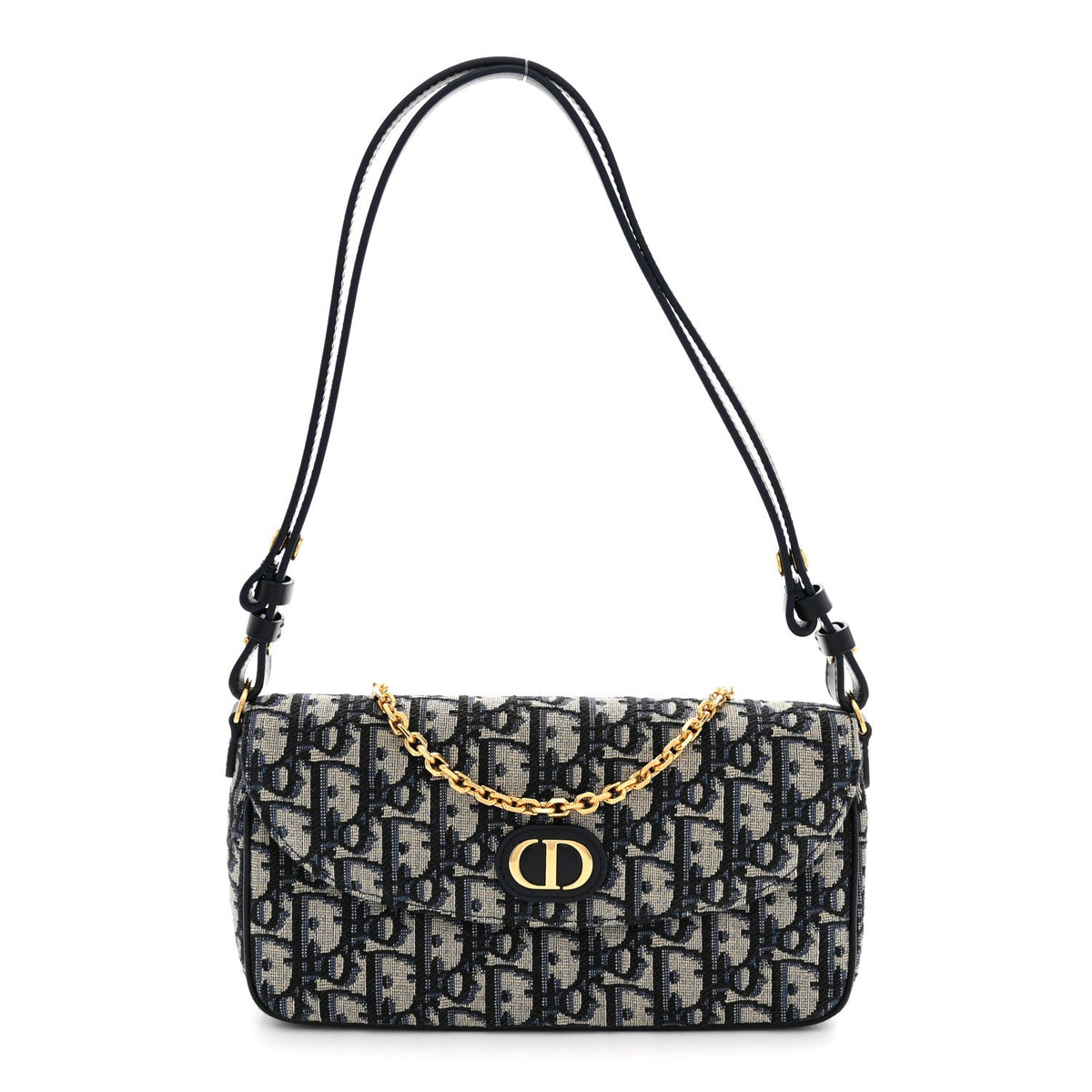 Oblique Jacquard Calfskin 30 Montaigne D-Vine Pouch With Chain Blue