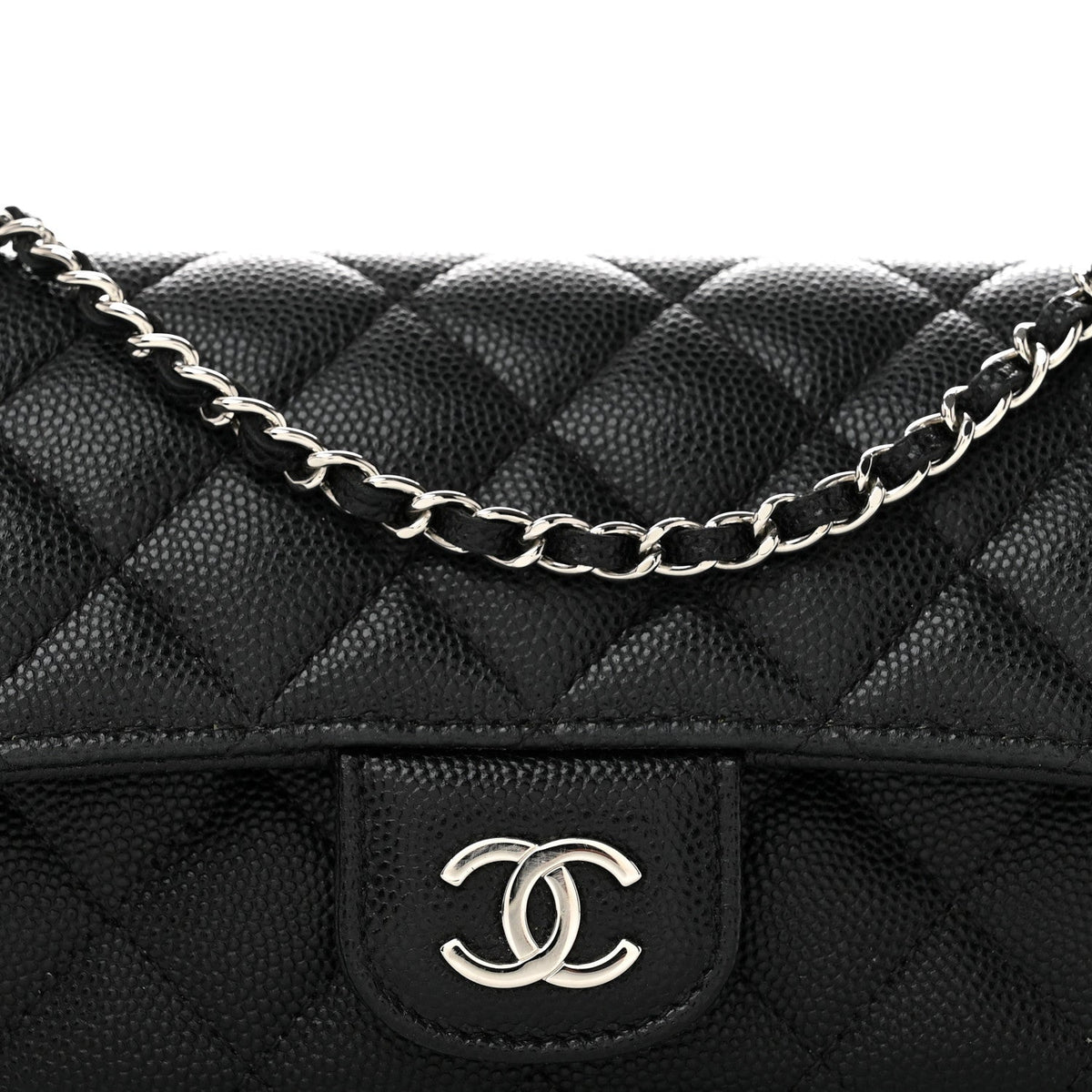 Caviar Quilted Glasses Case With Chain Black