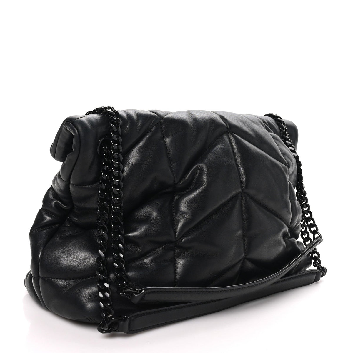 Lambskin Quilted Monogram Monochrome Medium Loulou Puffer Chain Satchel Black