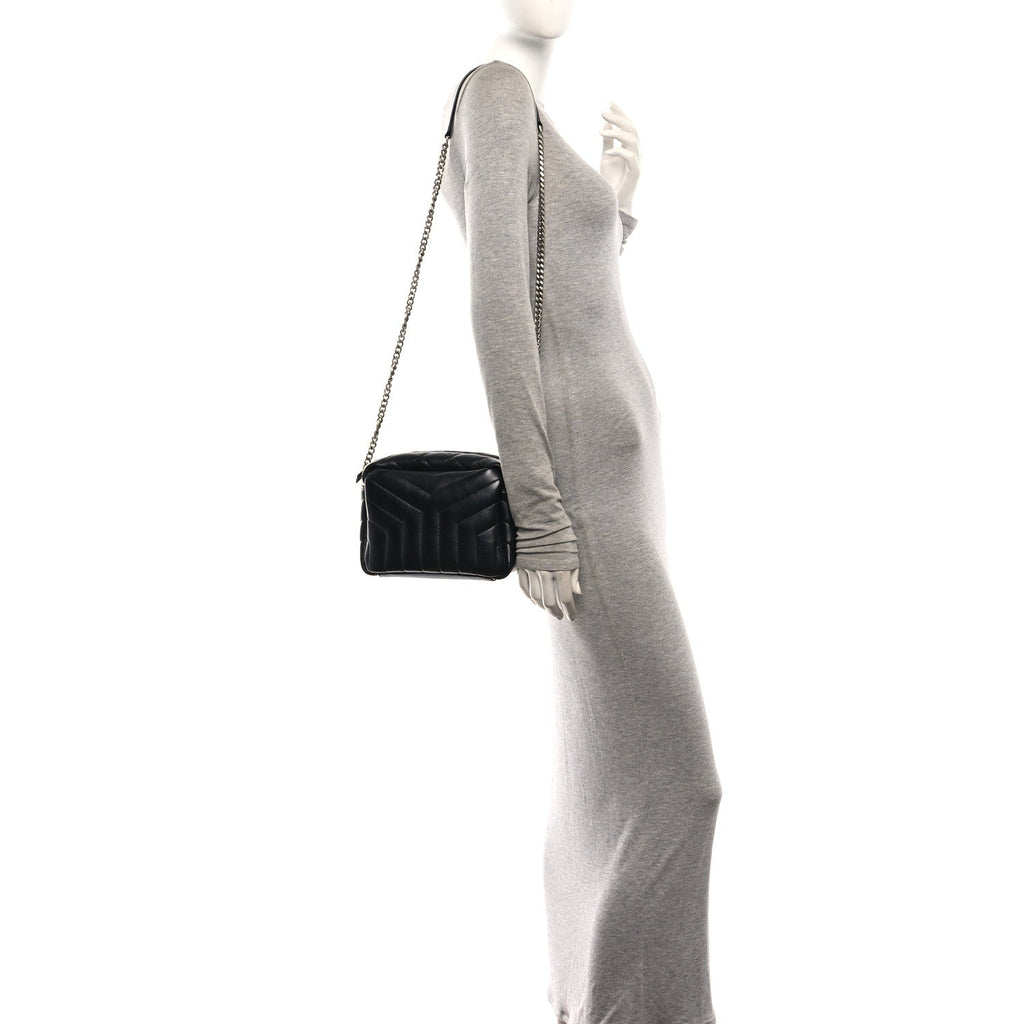 Calfskin Y Quilted Monogram Small Loulou Bowling Bag Black