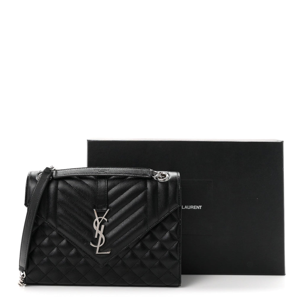 Grain De Poudre Textured Mixed Matelasse Triquilt Medium Monogram Satchel Black