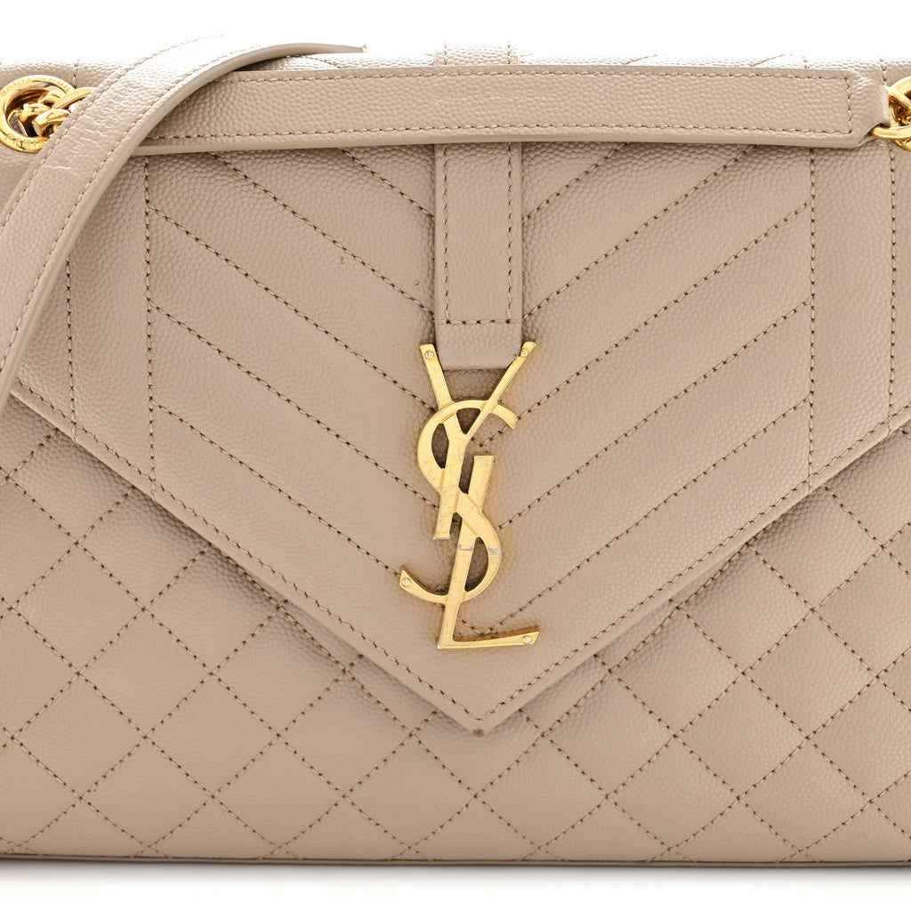 Grain De Poudre Textured Mixed Matelasse Medium Triquilt Monogram Satchel Dark Latte