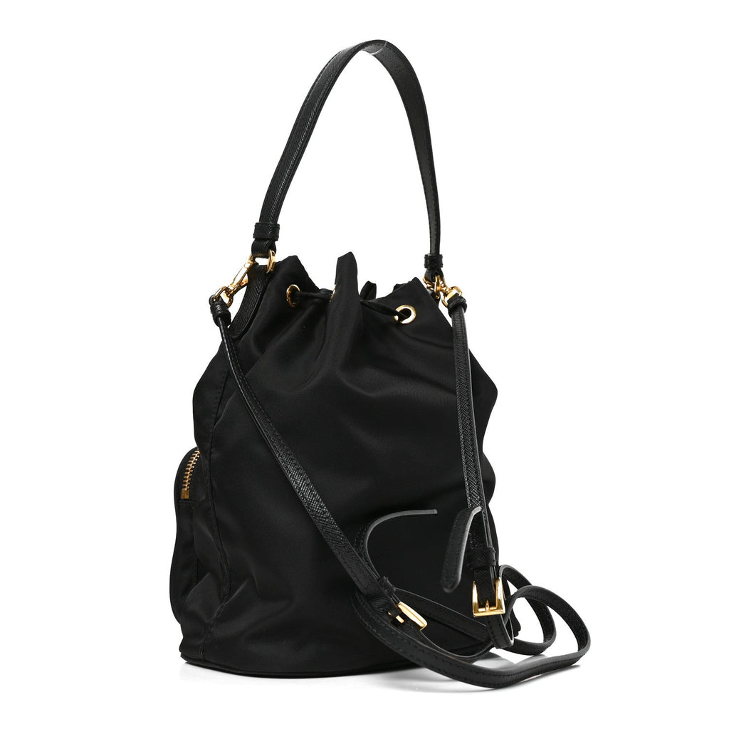 Saffiano Tessuto Nylon Mini Bucket Crossbody Bag Black