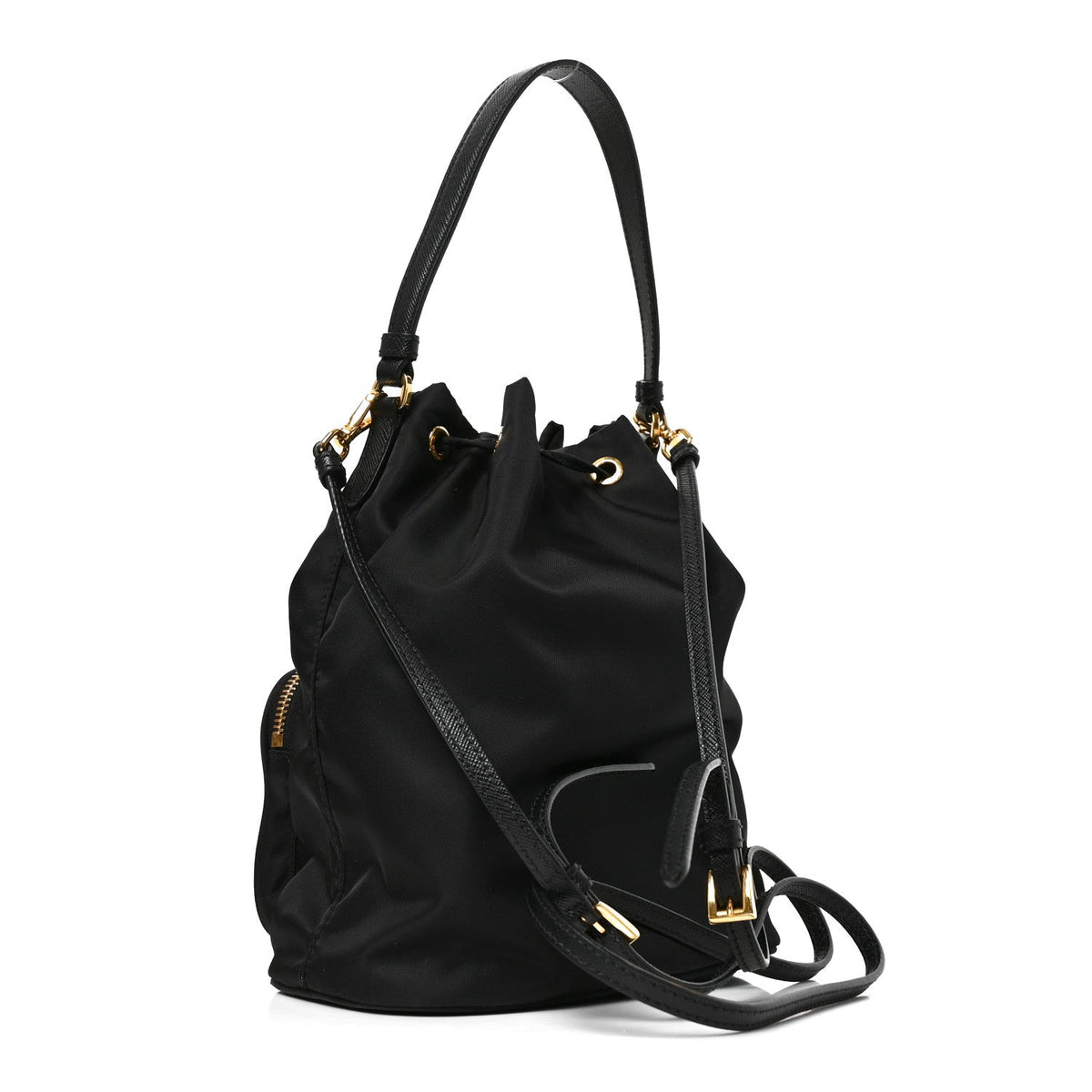 Saffiano Tessuto Nylon Mini Bucket Crossbody Bag Black