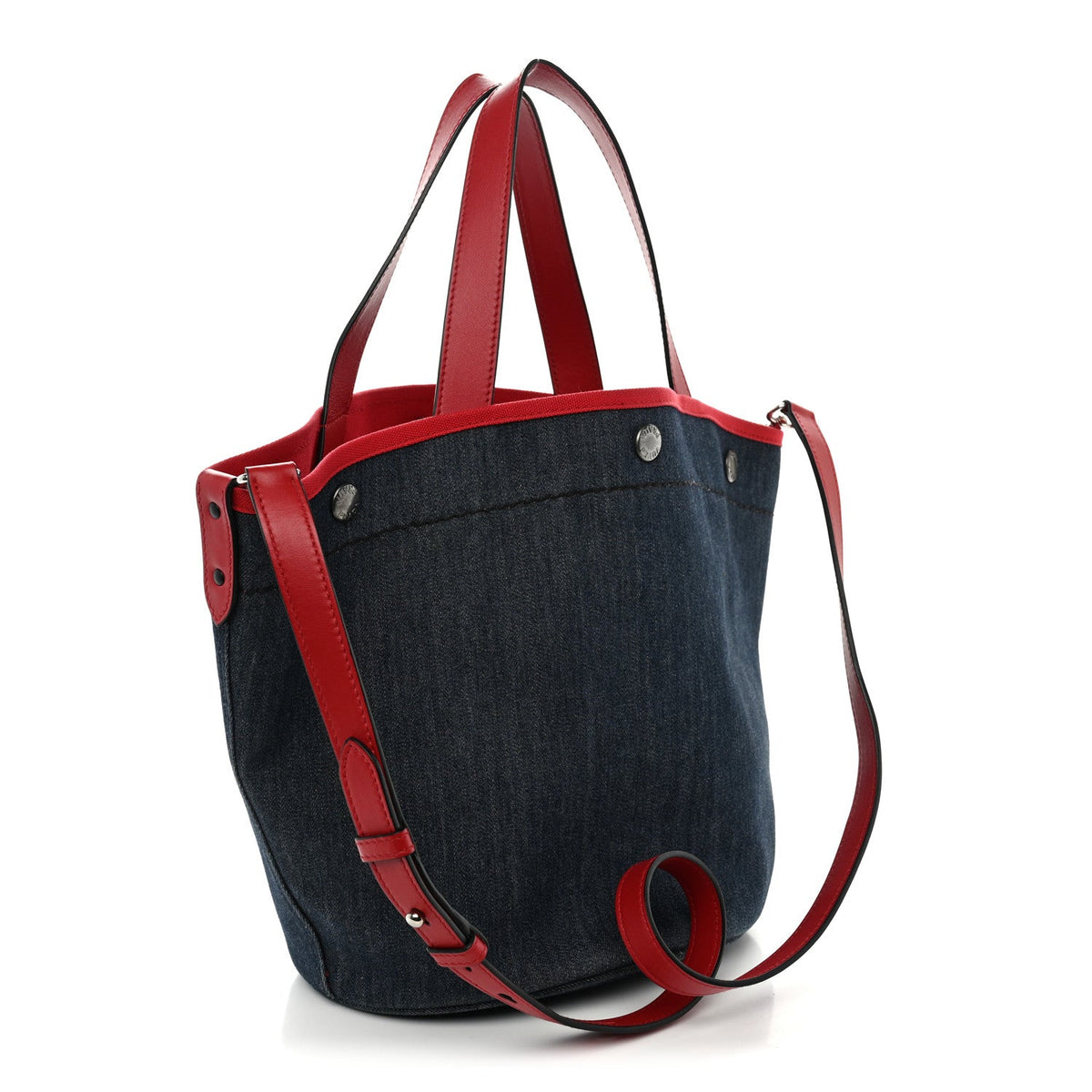 Denim Calfskin Logo Shopping Tote Blue Red
