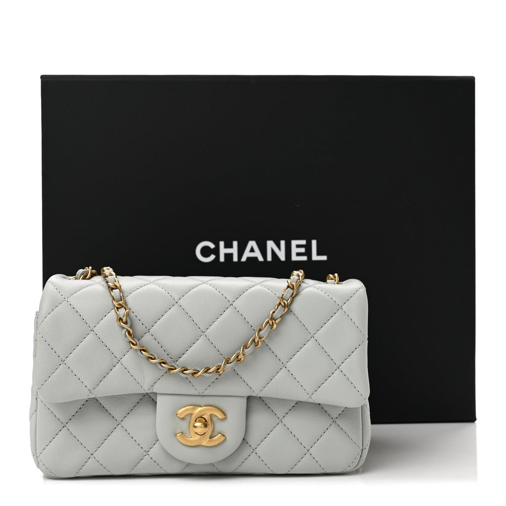Lambskin Quilted Mini Rectangular Pearl Crush Flap Grey
