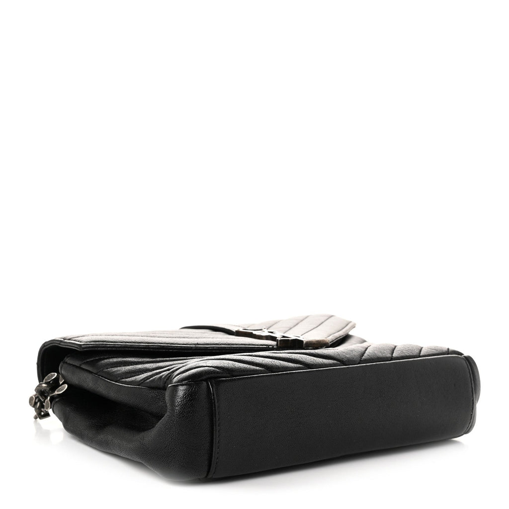 Sheepskin Matelasse Chevron Monogram Medium College Bag Black