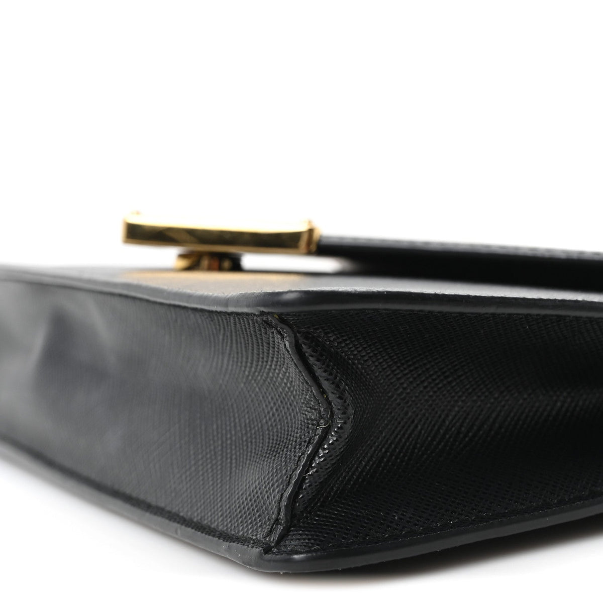 Saffiano Lux Metal Triangle Logo Mini Envelope Chain Shoulder Bag Black