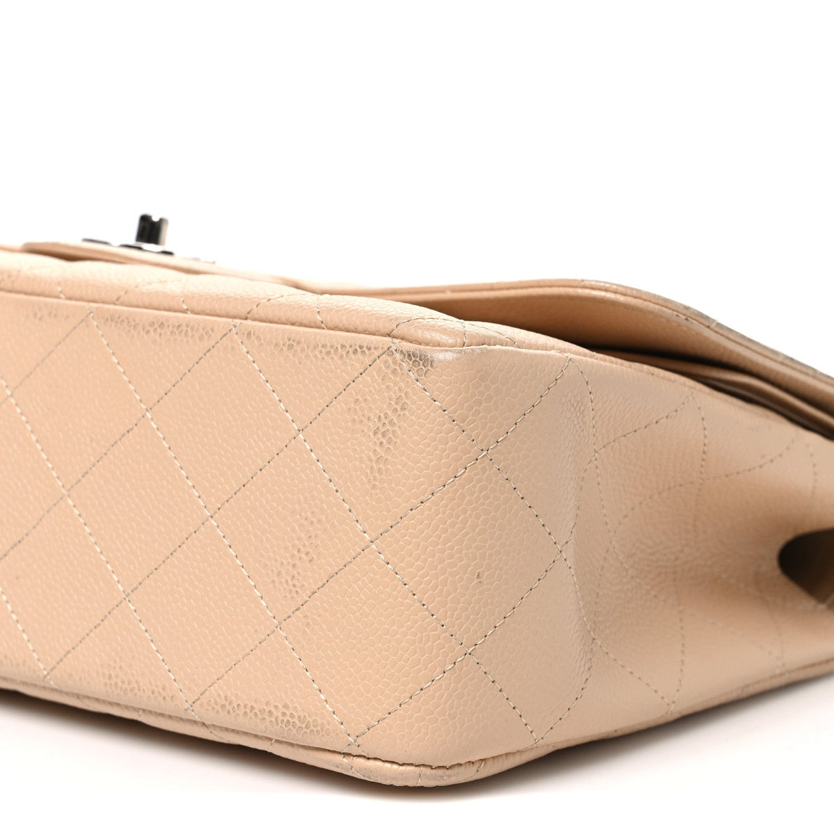 Caviar Quilted Jumbo Double Flap Light Beige