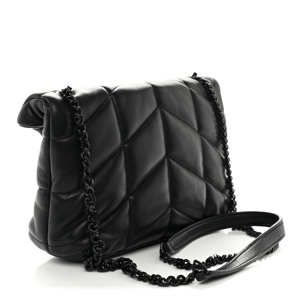 Lambskin Quilted Toy Loulou Puffer Monogram Monochrome Chain Satchel Black