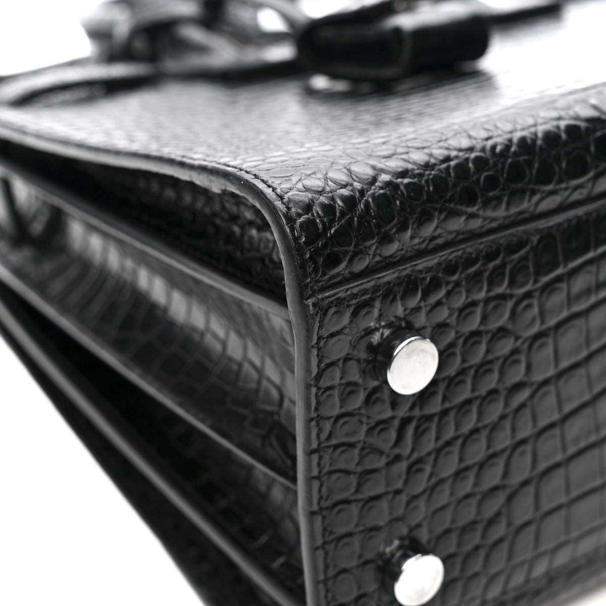 Calfskin Crocodile Embossed Baby Sac De Jour Black