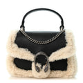 Sakai Be Green Calfskin Shearling Mini Dionysus Top Handle Bag Black