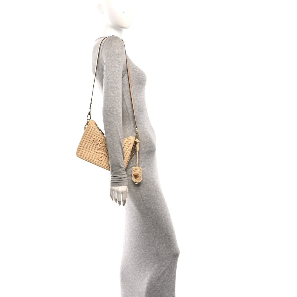 Yarn Raffia Effect Crochet Mini Re-Edition 2000 Shoulder Bag Naturale