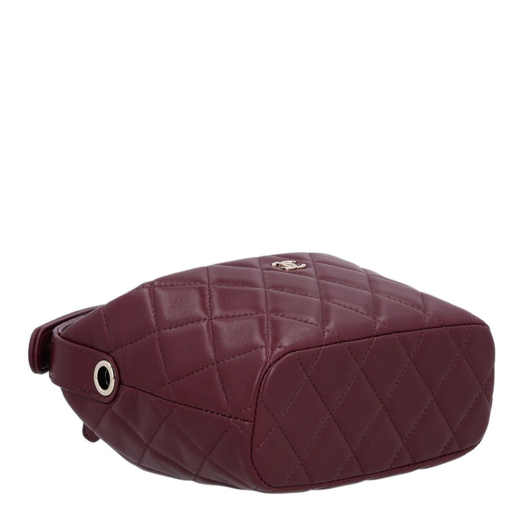 Lambskin Quilted Hobo Clutch With Chain Dark Burgundy