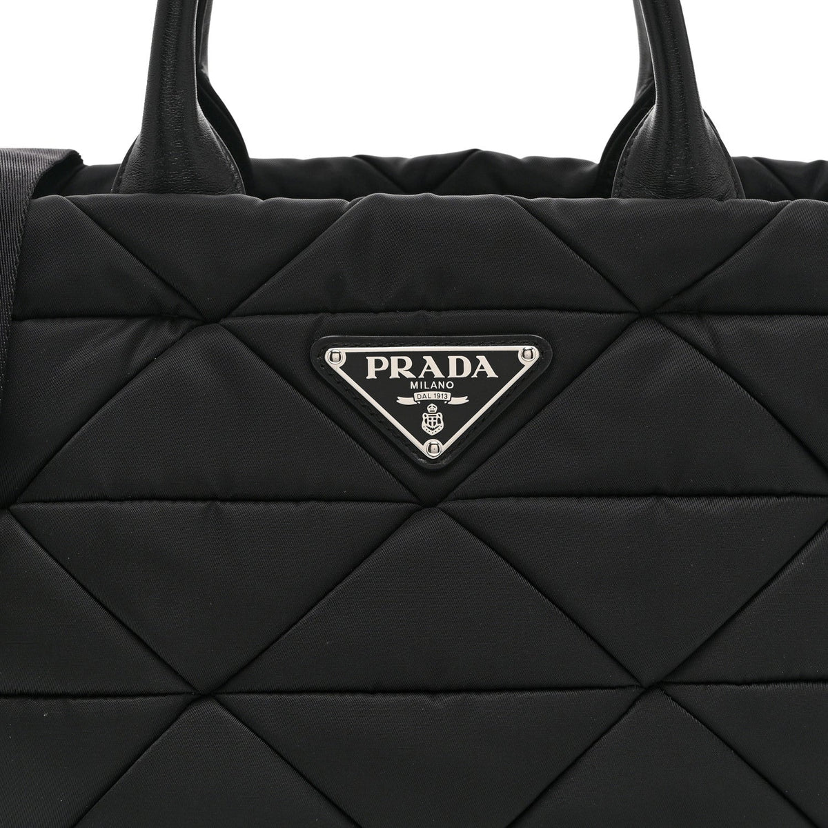 Re-Nylon Nappa Triangle Quilted Padded Small Double Handled Zip Tote Black