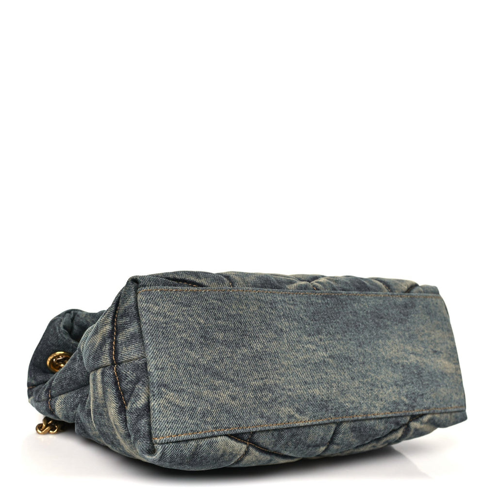 Denim Quilted Small Loulou Puffer Monogram Chain Satchel Blue Cinnamon
