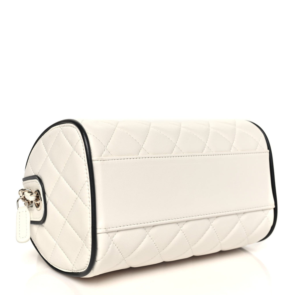 Lambskin Quilted Resin CC Mini Bowling Clutch With Chain White Black