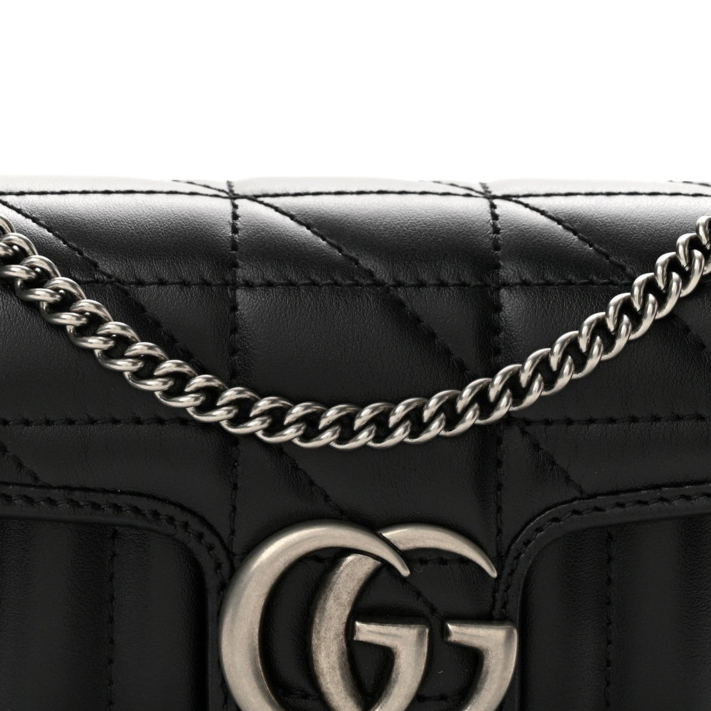 Calfskin Matelasse Aria Super Mini GG Marmont Shoulder Bag Black