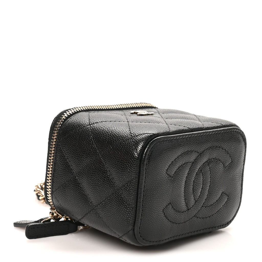 Caviar Quilted Mini Vanity Case With Chain Black