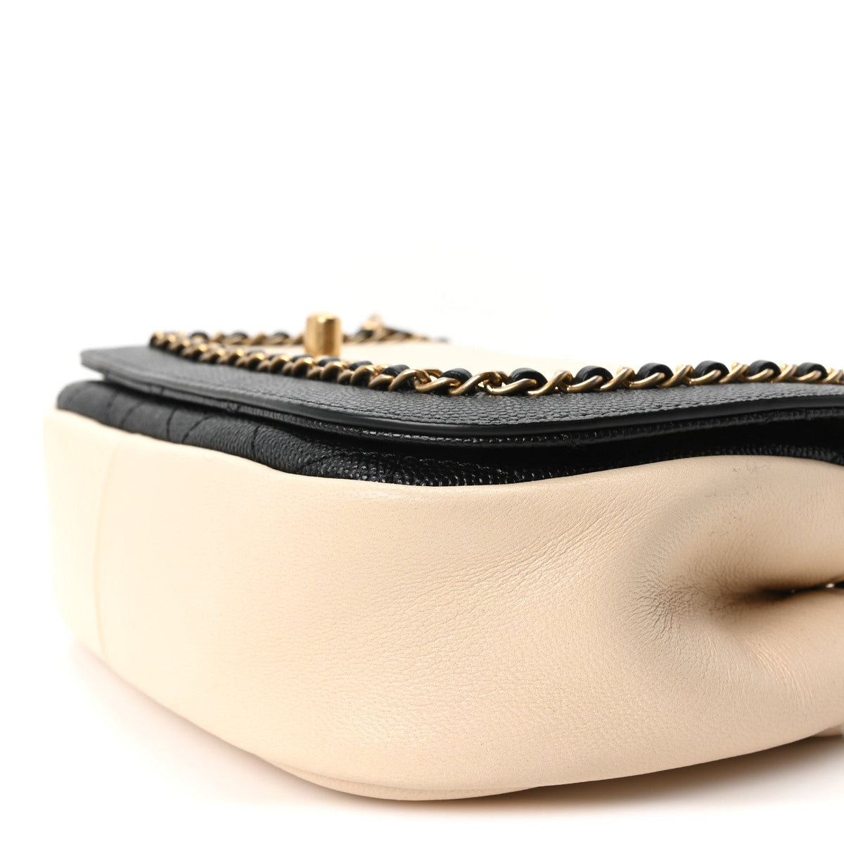 Lambskin Caviar Lovely Chains Flap Shoulder Bag Ivory Black