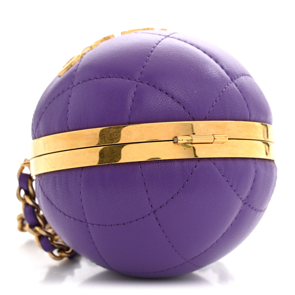 Lambskin Quilted Sphere Minaudiere Chain Clutch Purple